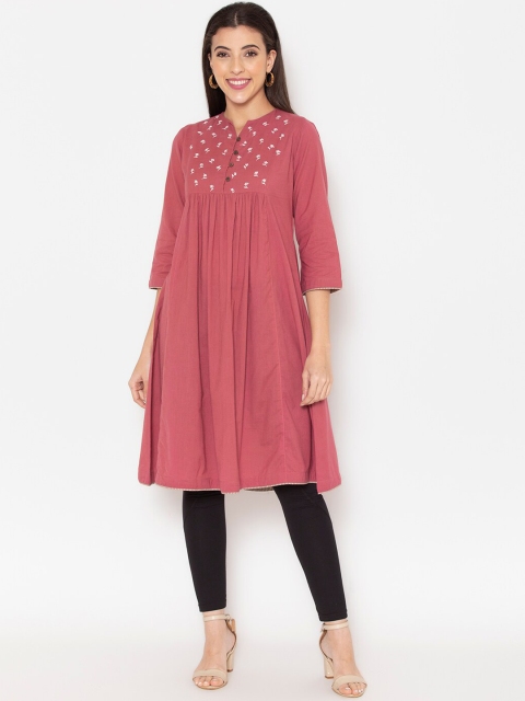 

Ekmatra Women Pink Embroidered Kurta