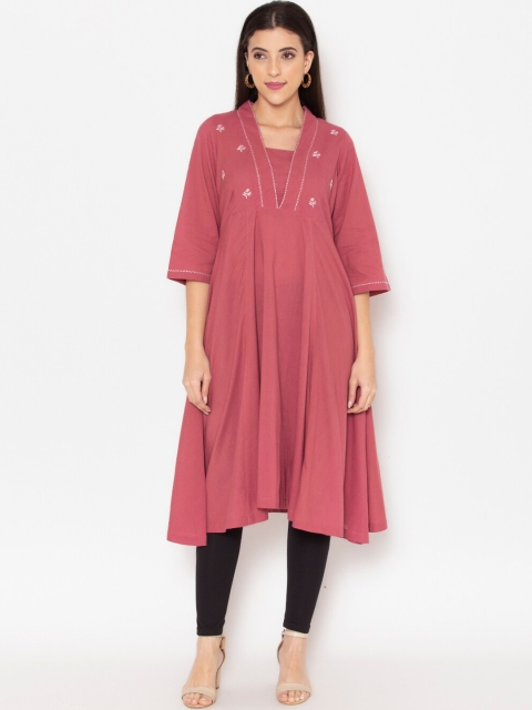 

Ekmatra Women Pink Embroidered A-Line Pure Cotton Kurta