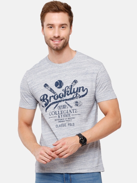 

Classic Polo Men Grey & Blue Typography Printed Slim Fit Cotton T-shirt
