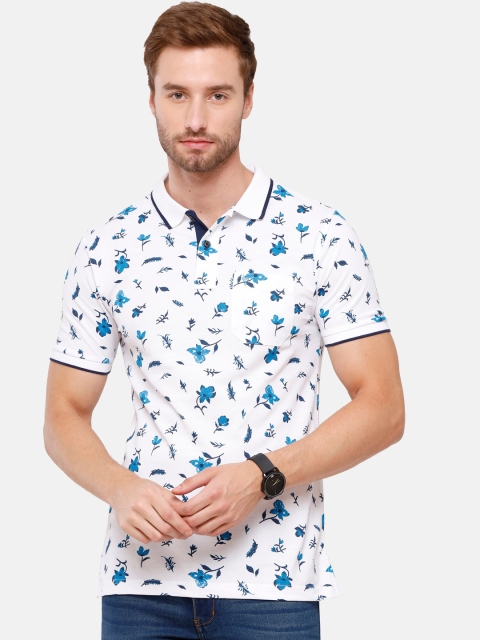 

Classic Polo Men White Printed Polo Collar Pockets Slim Fit Cotton T-shirt