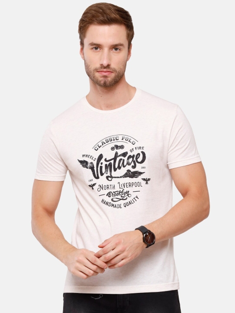 

Classic Polo Men White Typography Printed Applique Slim Fit T-shirt