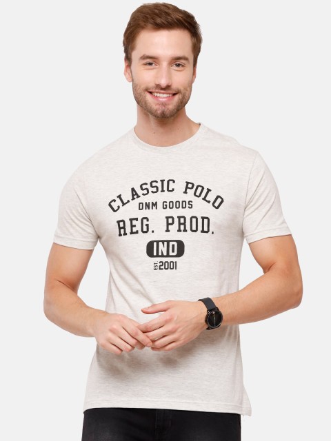 

Classic Polo Men White Typography Printed Slim Fit Cotton T-shirt