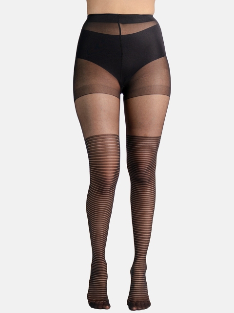 

Theater Women Black Shimmery Self Design Stockings