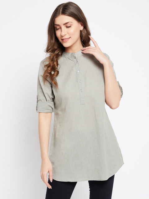 

Bitterlime Women Grey Mandarin Collar Tunic