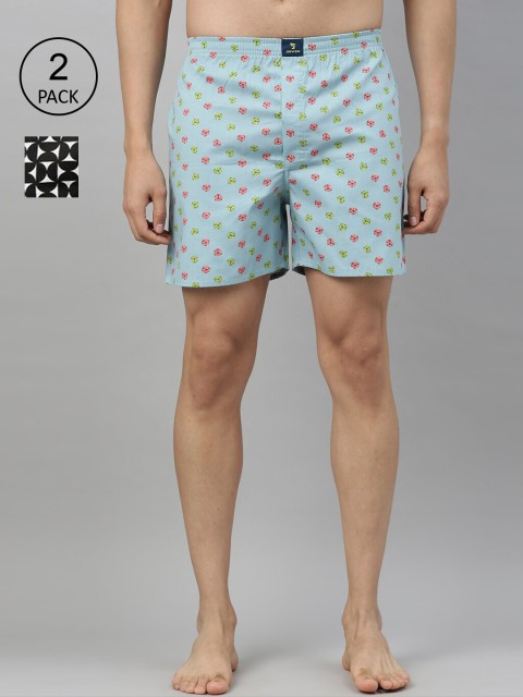 

Joven Men Turquoise Blue & Black Pack Of 2 Printed Pure Cotton Boxers JB2PV-TADC