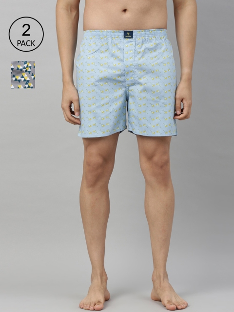 

Joven Men Sea Green & Grey Pack Of 2 Printed Pure Cotton Boxers JB2PV-MTDM
