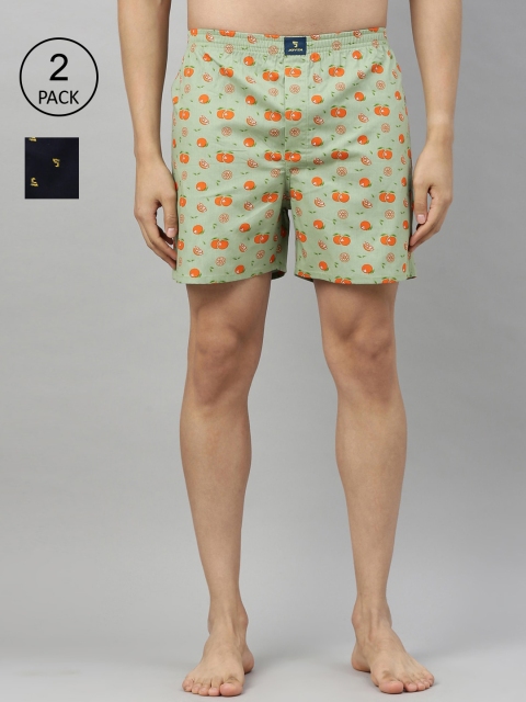 

Joven Men Pack Of 2 Navy Blue & Olive Printed Cotton Boxers