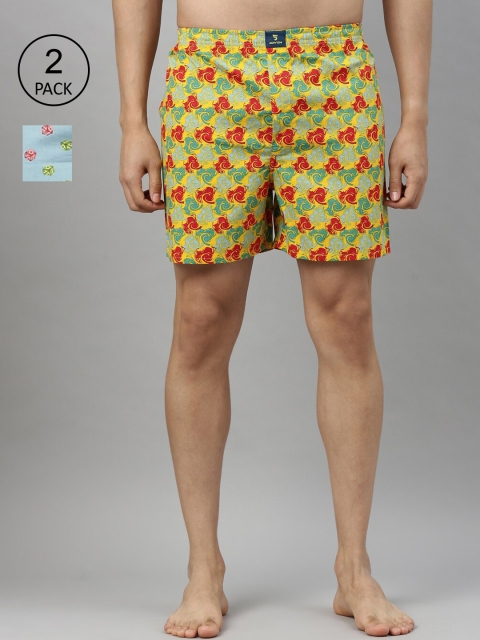 

Joven Men Yellow & Blue Pack Of 2 Printed Pure Cotton Boxers JB2PV-WVDC