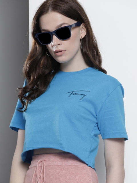 

Tommy Hilfiger Women Blue Printed Extended Sleeves T-shirt