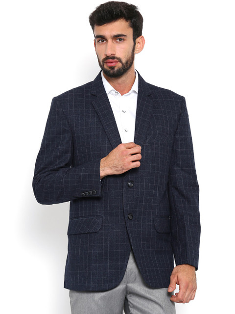 

Shaftesbury London Navy Checked Regular Fit Single-Breasted Formal Blazer, Navy blue