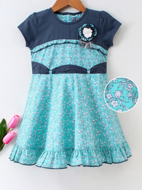 

Enfance Green & Blue Floral Printed Cotton Dress