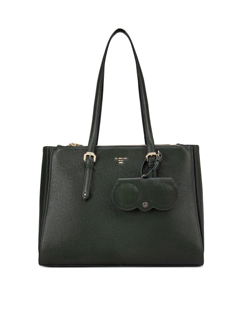 

Da Milano Women Green Textured Leather Structured Tote Bag with Applique