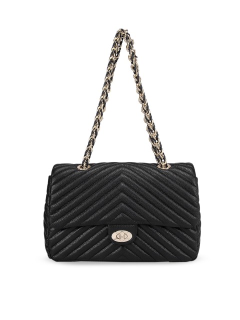 

Da Milano Women Black Textured Leather Structured Sling Bag with Quilted