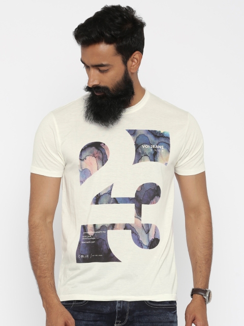 

Voi Jeans Cream-Coloured Printed Round Neck T-shirt