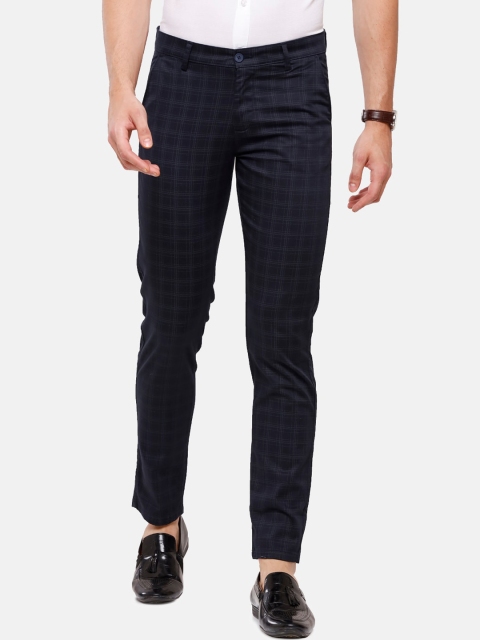 

Swiss Club Men Navy Blue Checked Slim Fit Trousers