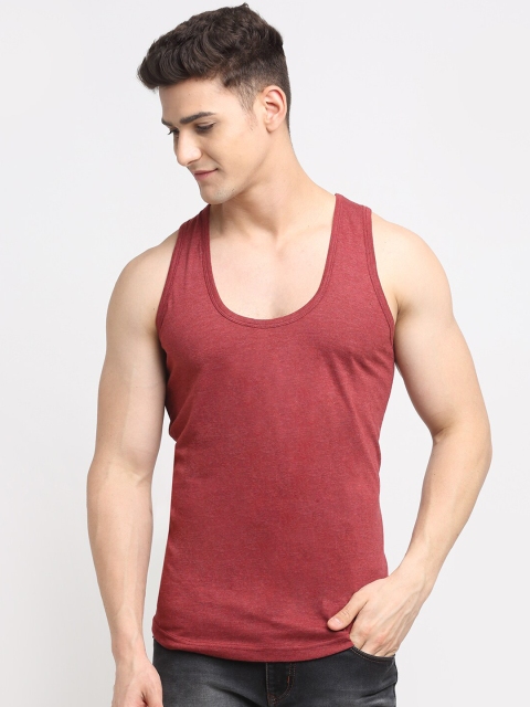 

Friskers Men Maroon Solid Cotton Gym Vests