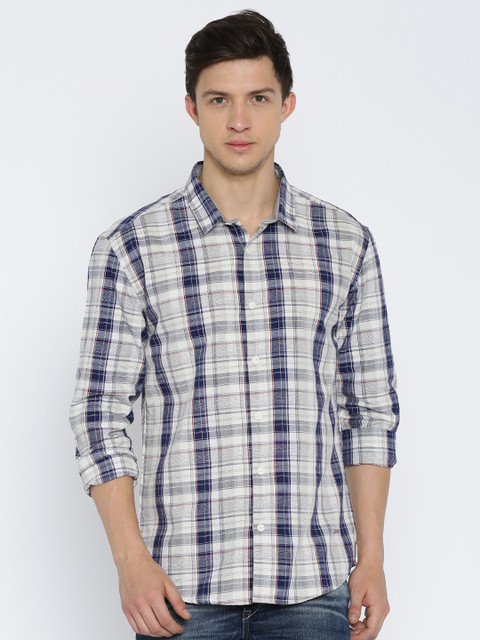 

Voi Jeans Men Grey & Blue Slim Fit Checked Casual Shirt