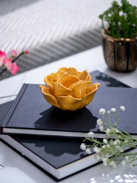 

THEDECORKART Yellow Lotus Tea-Light Candle Holder