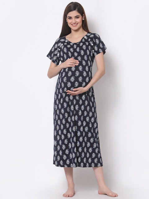 

Tiara Black Printed Maternity & Feeding Nightdress