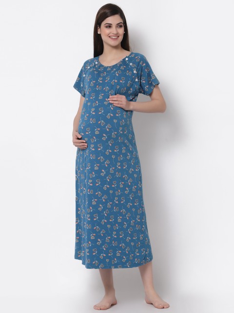 

Tiara Women Navy Blue & Red Floral Printed Maternity Nightdress
