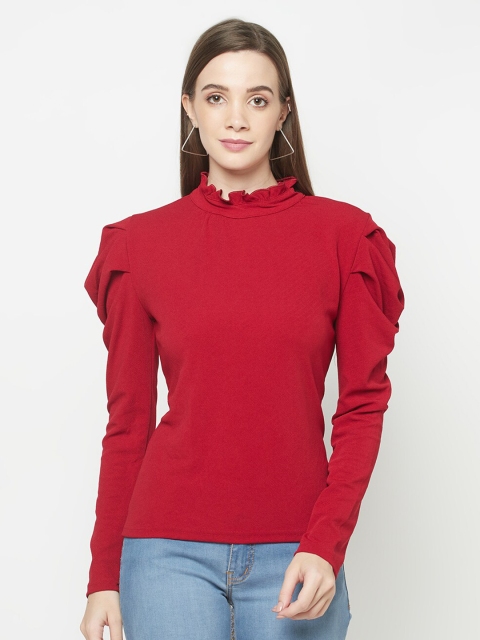 

Purple State Women Maroon Solid Puff Sleeve Top