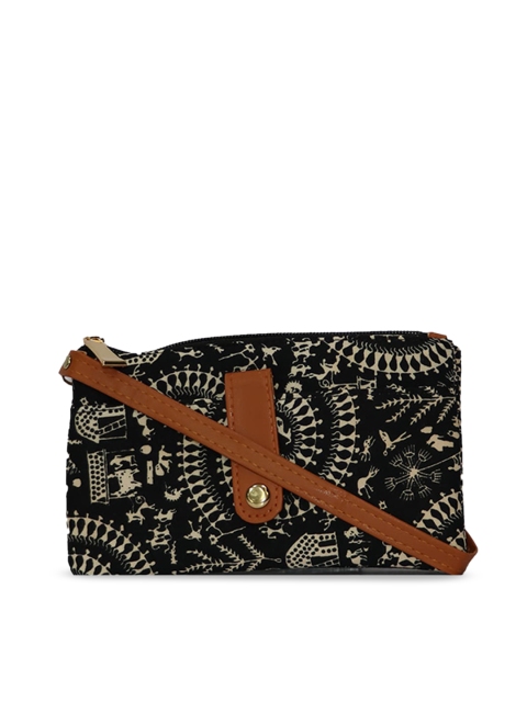 

LELYS Black Ethnic Motifs Printed PU Swagger Sling Bag