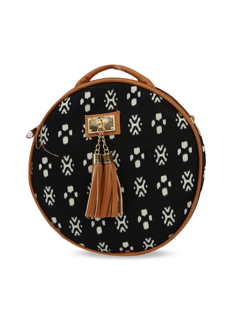 

LELYS Black T Printed Structured Sling Bag with Tasselled