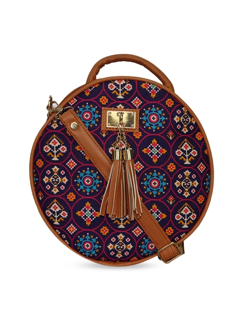 

LELYS Purple Ethnic Motifs Printed Sling Bag with Tasselled