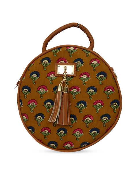 

LELYS Mustard Ethnic Motifs Embellished Bucket Sling Bag with Tasselled