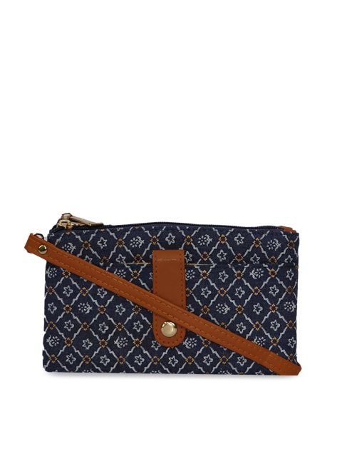 

LELYS Blue Ethnic Motifs PU Structured Sling Bag with Tasselled