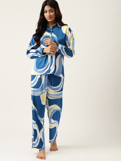 

ETC Women Blue & White Printed Night suit