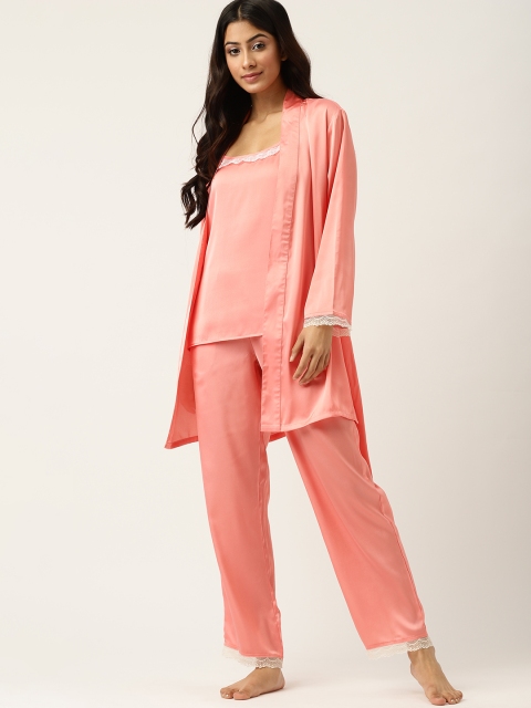 

ETC Women Peach-Coloured Solid Night suit With A Robe