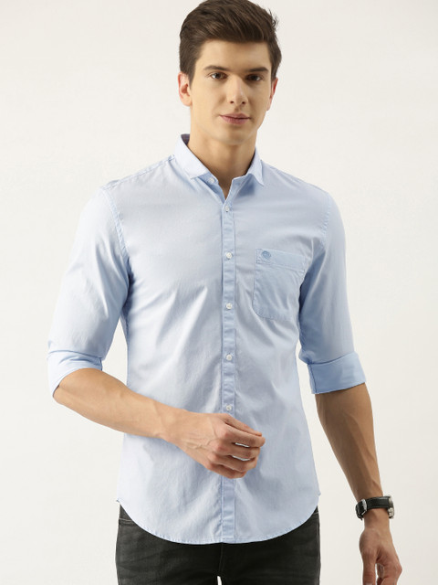 

PETER ENGLAND UNIVERSITY Men Blue Solid Super Slim Fit Pure Cotton Casual Shirt