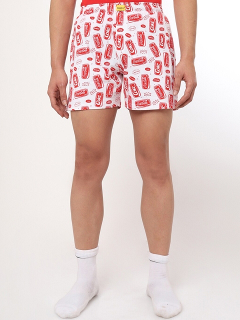

Bewakoof Men White & Red Printed Pure Cotton Boxer