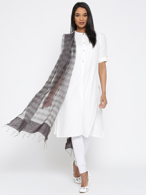 

AURELIA Grey Self-Striped Dupatta