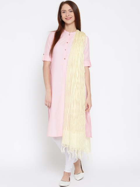 

AURELIA Cream-Coloured Self-Striped Dupatta