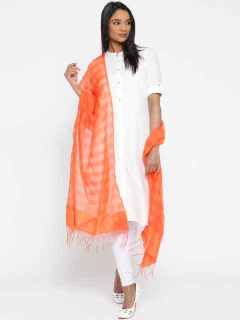 

AURELIA Orange Self-Striped Dupatta