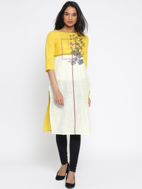 

AURELIA Women White Printed Straight Kurta