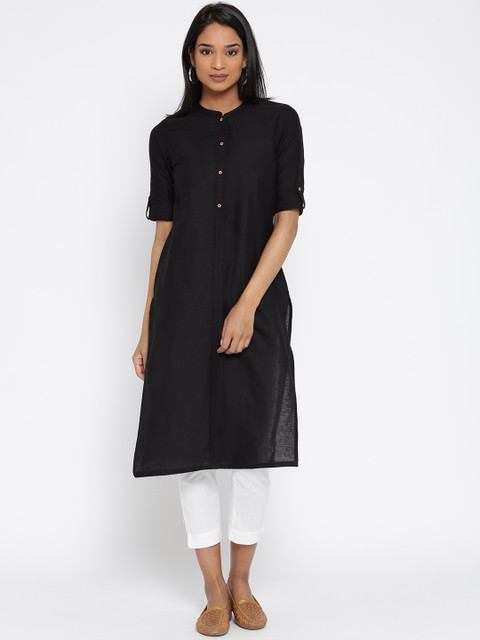 

AURELIA Women Black Solid Straight Kurta