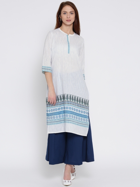 

AURELIA Women White Striped Straight Kurta