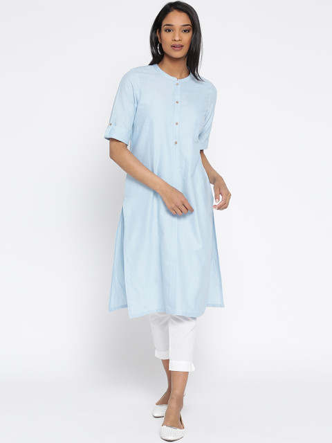 

AURELIA Women Blue Solid Straight Kurta