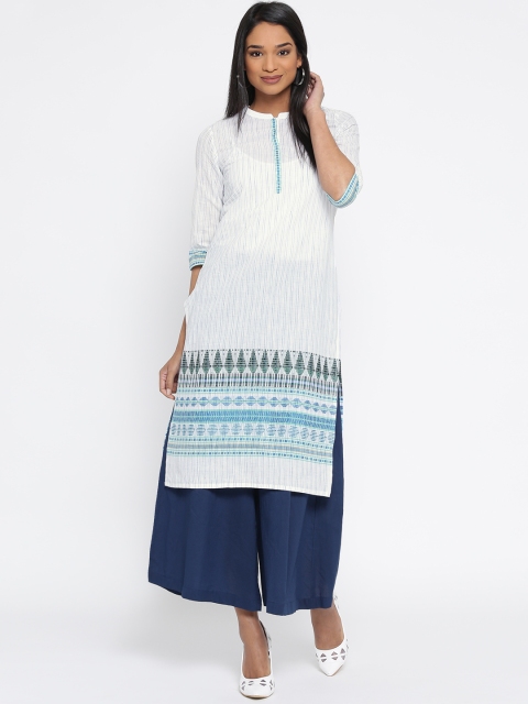 

AURELIA Women White Striped Straight Kurta