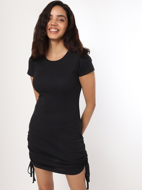 

Bewakoof Black Solid Ruched Bodycon Dress