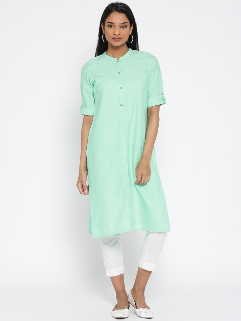 

AURELIA Women Sea Green Solid Straight Kurta