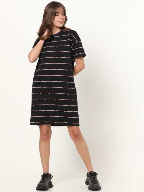 

Bewakoof Black Striped T-shirt Cotton Dress