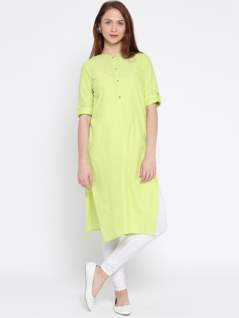 

AURELIA Women Green Solid Semi-Sheer Straight Kurta