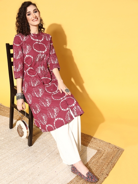 

Moda Rapido Women Maroon & Off White Pure Cotton Geometric Printed Kurta