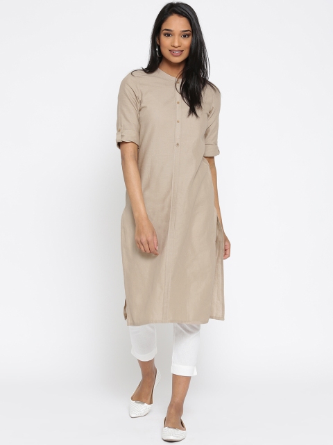 

AURELIA Women Taupe Solid Straight Kurta