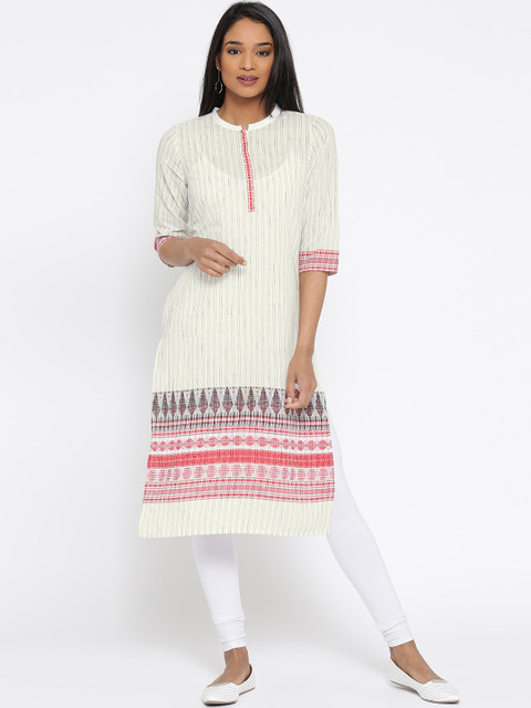 

AURELIA Women White Striped Straight Kurta