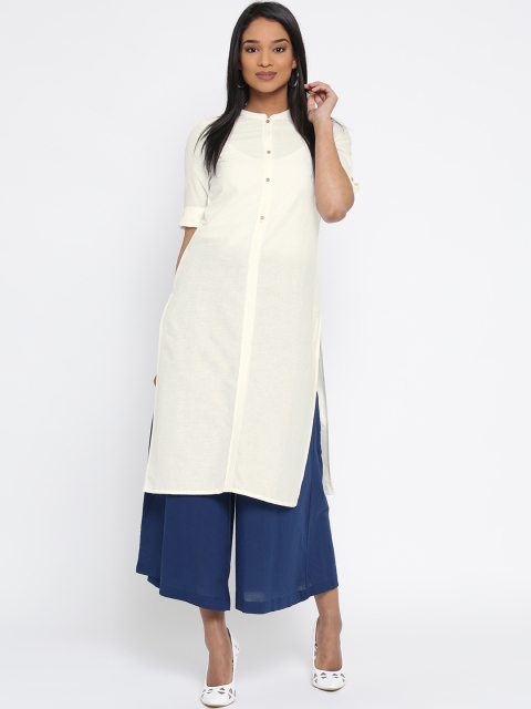 

AURELIA Women Off-White Solid Straight Kurta